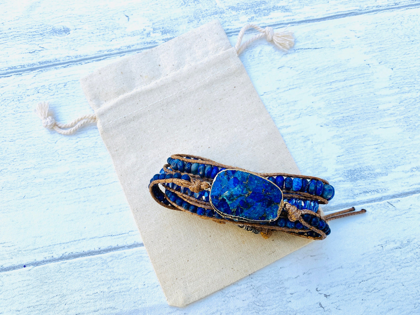 Lapis Lazuli Boho Wrap Bracelet -Layers Wrap Chakra Bracelet - natural stone entwined with Gemstones- Healing & Positive Energy -Yoga