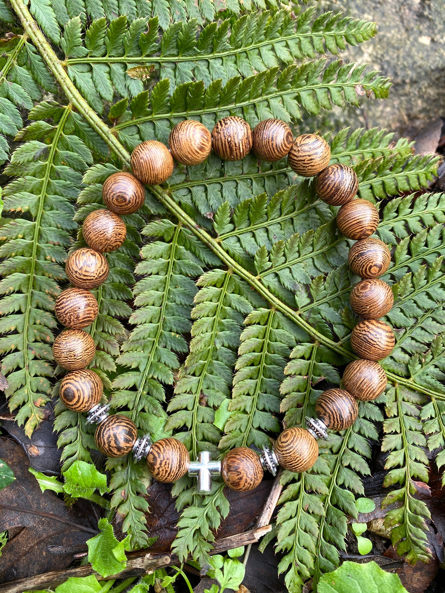 Mens Womens Natural Wooden Bead Bracelet- Meditation Prayer Yoga Cross Unisex Bracelet