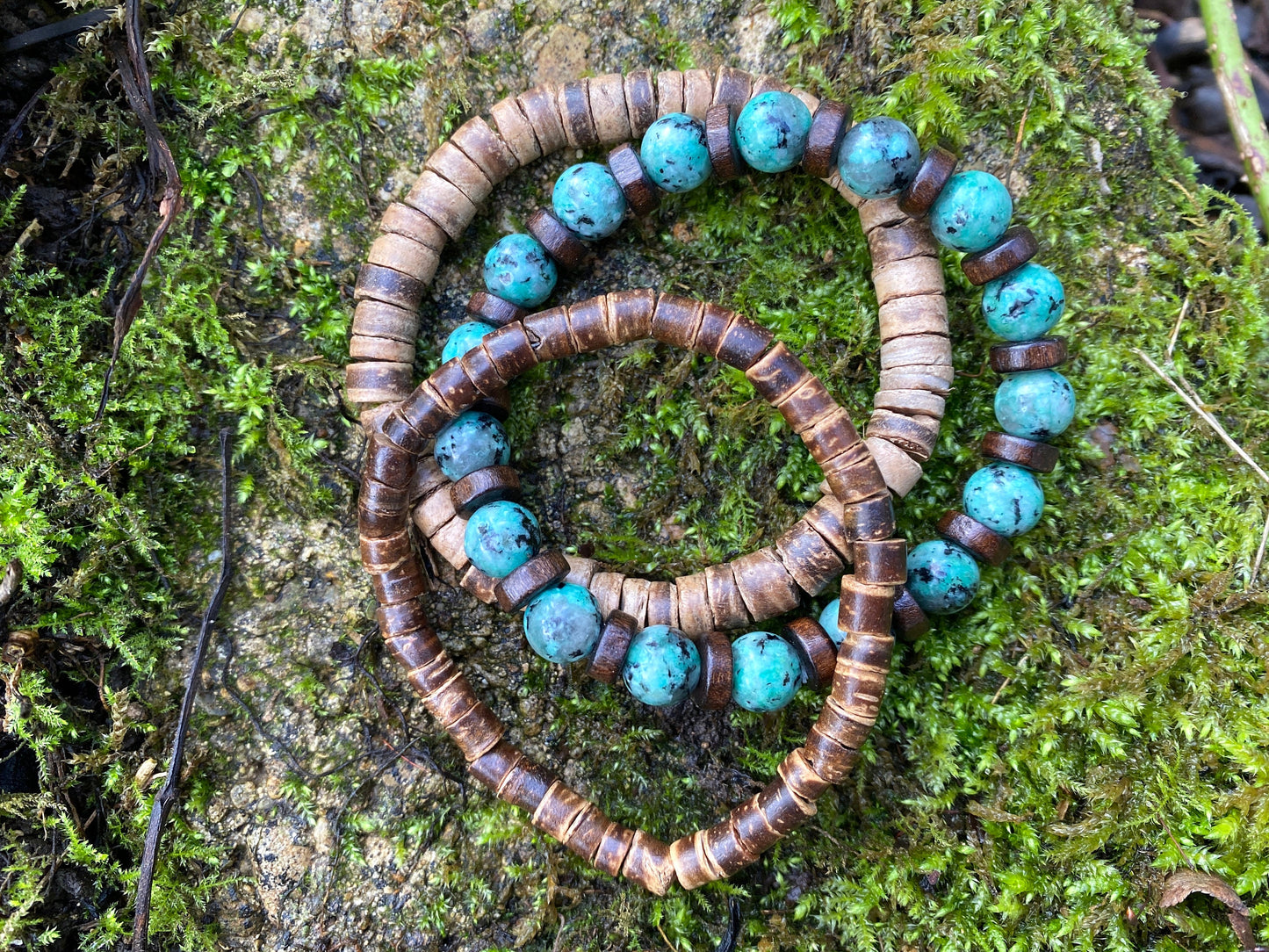 Surfer style set of wooden beaded bracelets- Stacking Bracelets Wooden beaded hippie, boho unisex