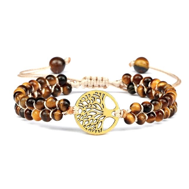 Tree of Life Natural Tiger’s Eye Beaded Bracelet- Unisex Healing Bracelet- Positive Energy (Boho)