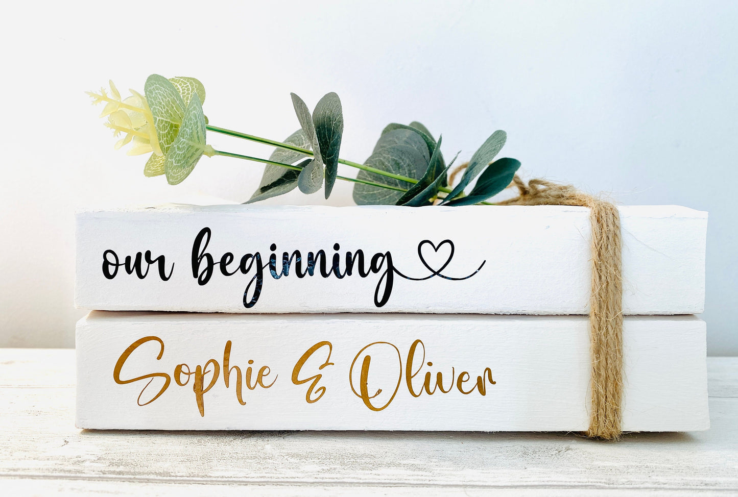 Our Beginning- Personalised White Wedding Book Stack- Wedding table decor, custom wedding decorations, Valentine’s Day Gift