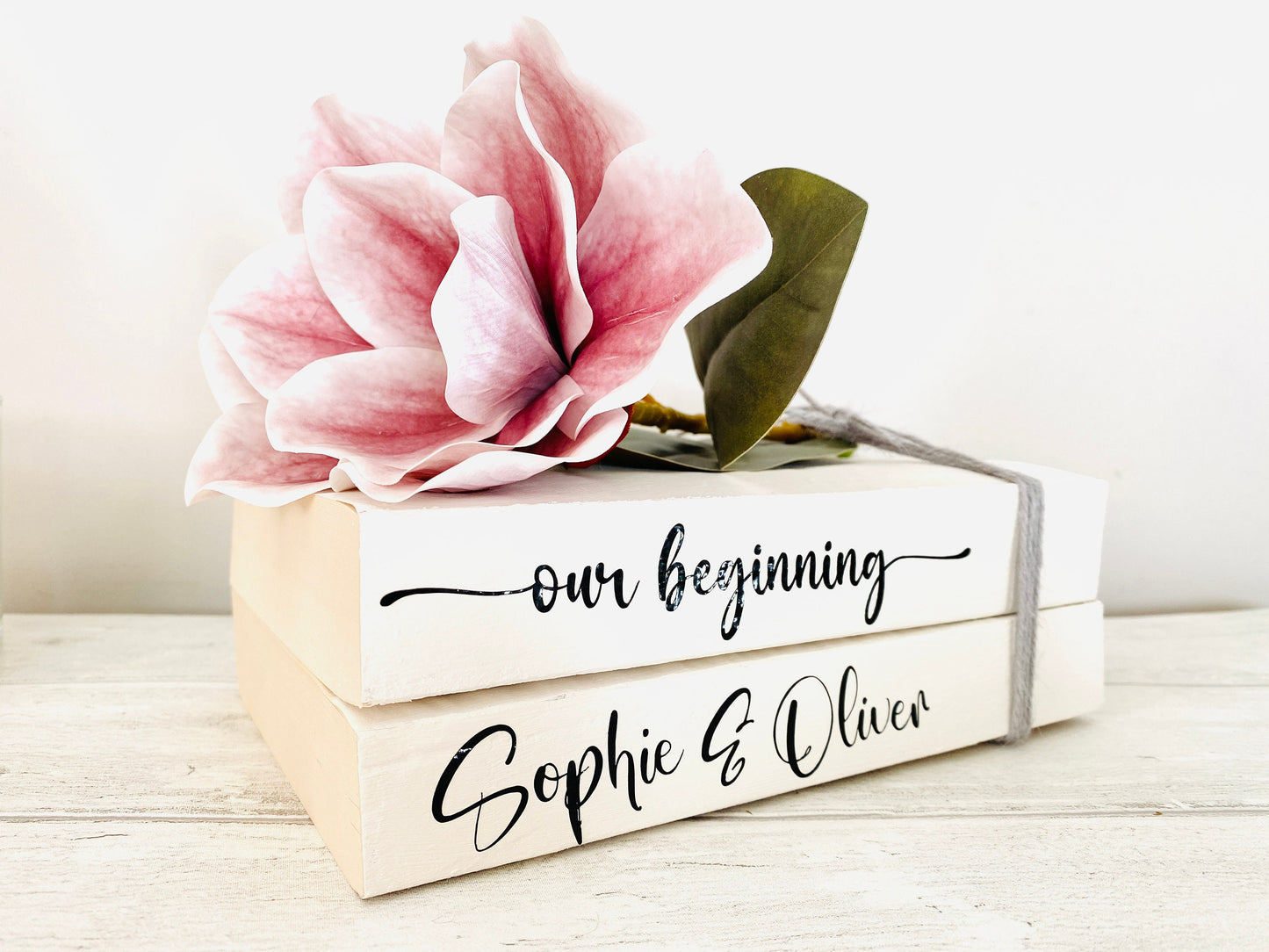 Our Beginning- Personalised White Wedding Book Stack- Wedding table decor, custom wedding decorations, Valentine’s Day Gift