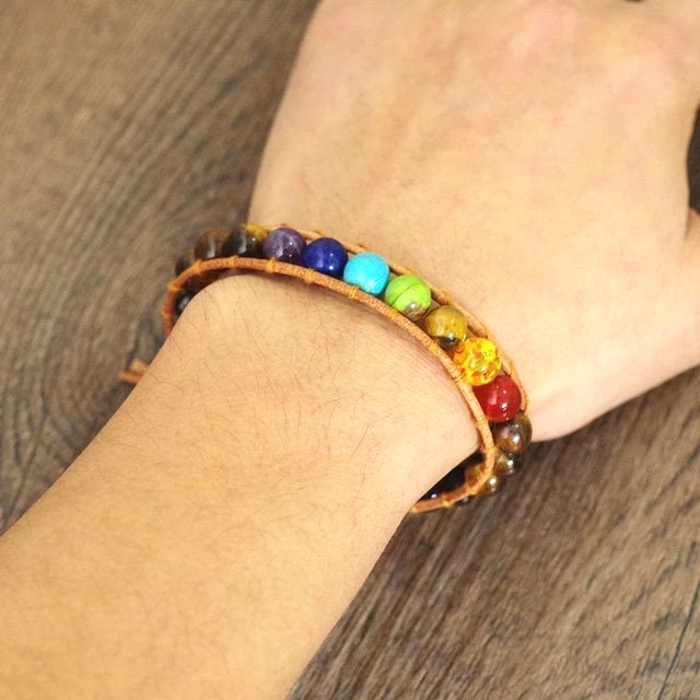 Men’s Women’s Tiger’s Eye Boho Bracelet -Beaded Leather Chakra Bracelet - natural stone entwined with Leather. Healing with Positive Energy