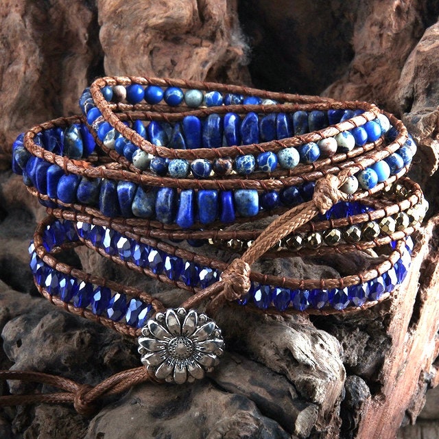 Lapis Lazuli Boho Wrap Bracelet -Layers Wrap Chakra Bracelet - natural stone entwined with Gemstones- Healing & Positive Energy -Yoga