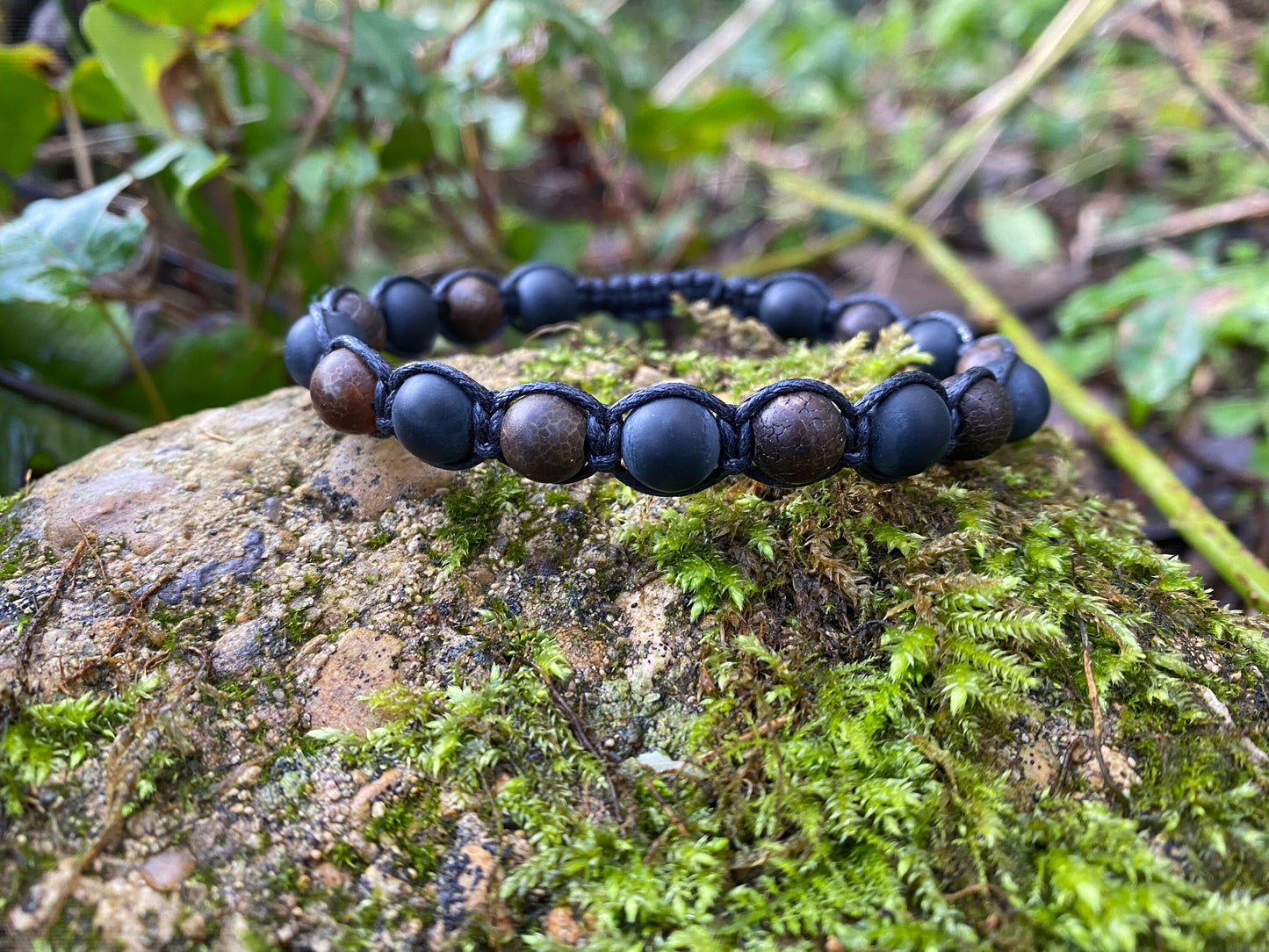 Black Beaded Bracelet with Natural Wooden Beads Meditation Prayer Yoga Cross Bracelet, Chakra Norse, Viking bracelet
