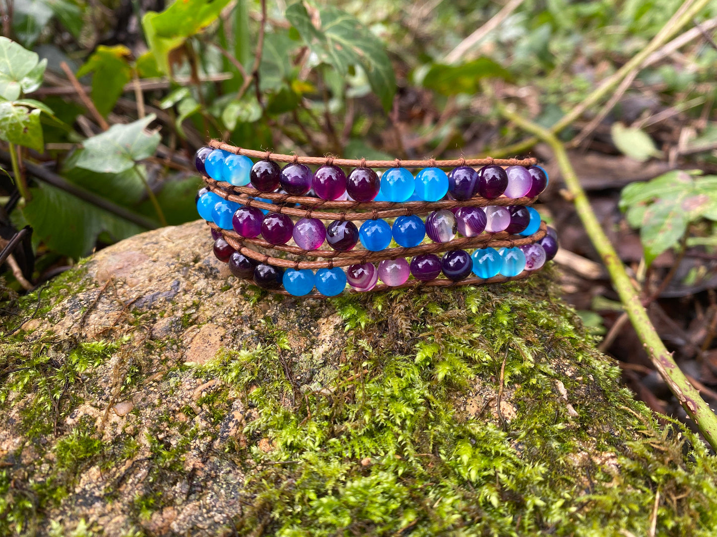 Beautiful Boho Bracelet -Beaded Leather Wrap Multi- Layered Chakra Bracelet with natural beads entwined with Leather. Friendship Bracelet