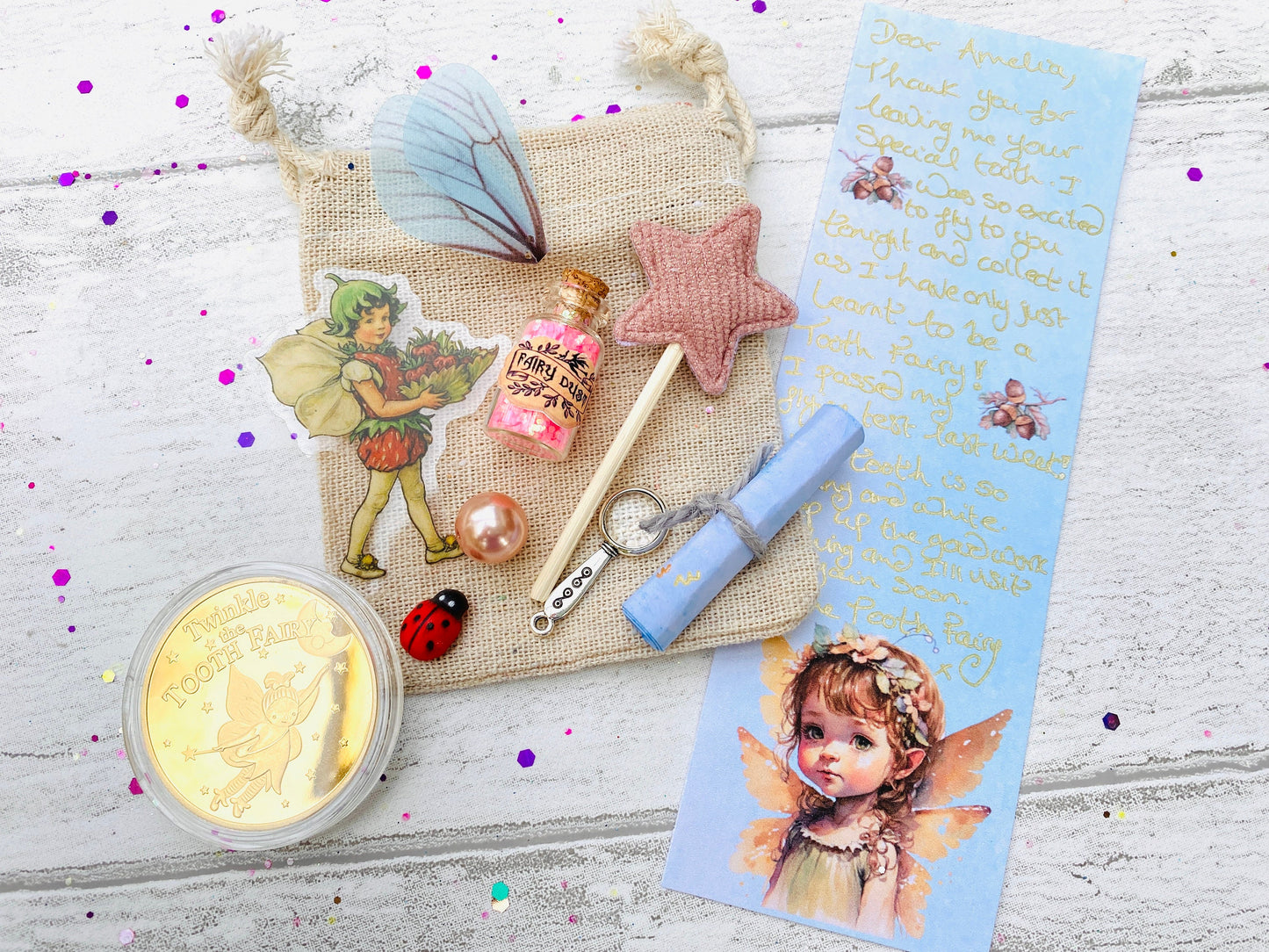 HANDWRITTEN Girl’s Tooth Fairy Letter Personalised Tooth Fairy Kit (Fairy Dust), Written Tooth Fairy Note, Custom Tooth Fairy Set for Girls