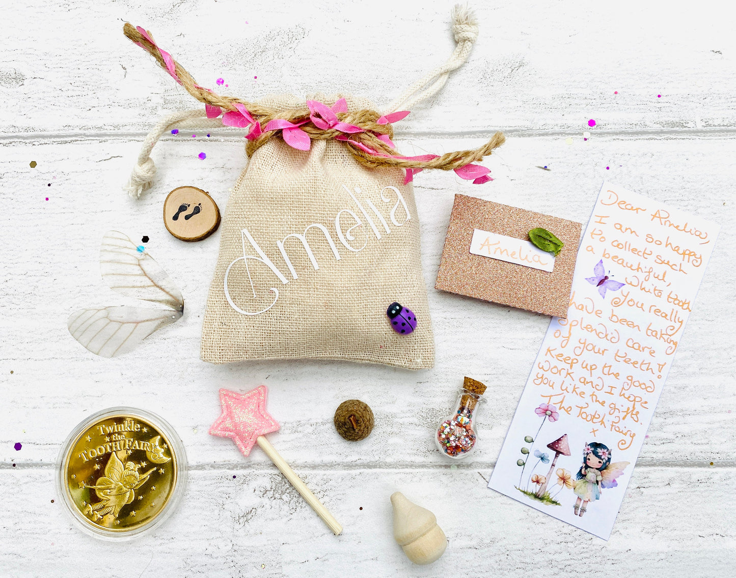 Woodland Girl’s Tooth Fairy Letter HANDWRITTEN Personalised Tooth Fairy Kit (Fairy Dust), Tooth Fairy Note, Custom Tooth Fairy Set