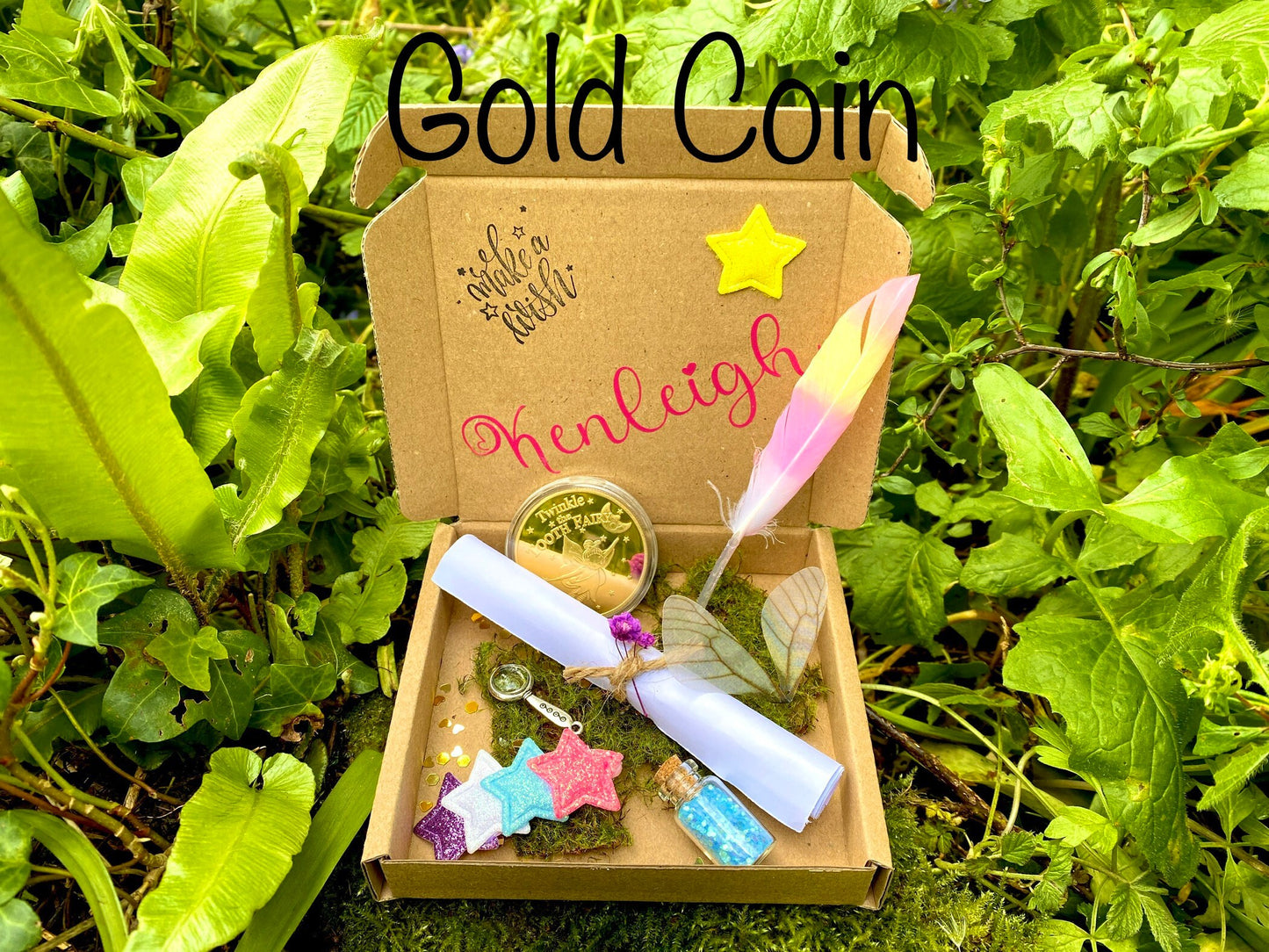 Sky Fairy- Tooth Fairy Personalised Letter gift box- Fairy Kit: Unicorn Feather, Fairy Dust & Wings,hair clip, Gold Coin Tooth Receipt