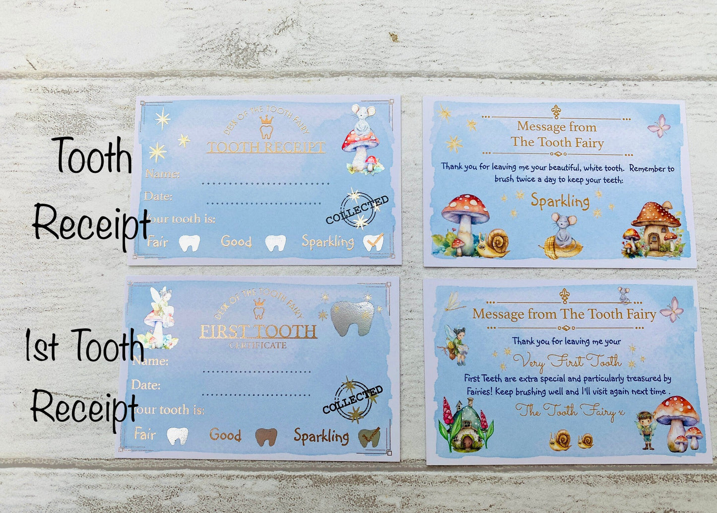 5 Tooth Fairy Receipts! Gift from the Tooth Fairy (Gold Foiled) Tooth Fairy Letter- First Tooth Fairy Visit! Tooth Fairy Bundle Set
