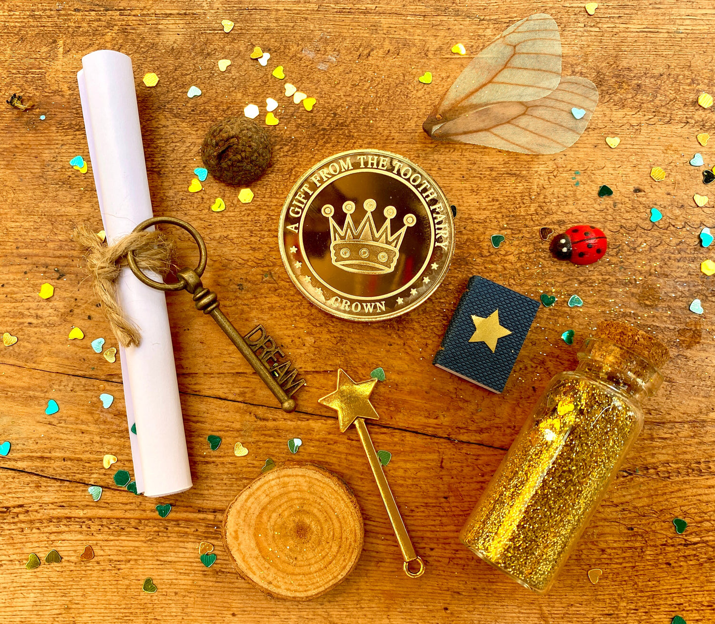 FIRST TOOTH Fairy Kit- Tooth Fairy Letter, Boys Tooth Fairy Gifts- custom letter, gold coin, wand, fairy dust & wings, book