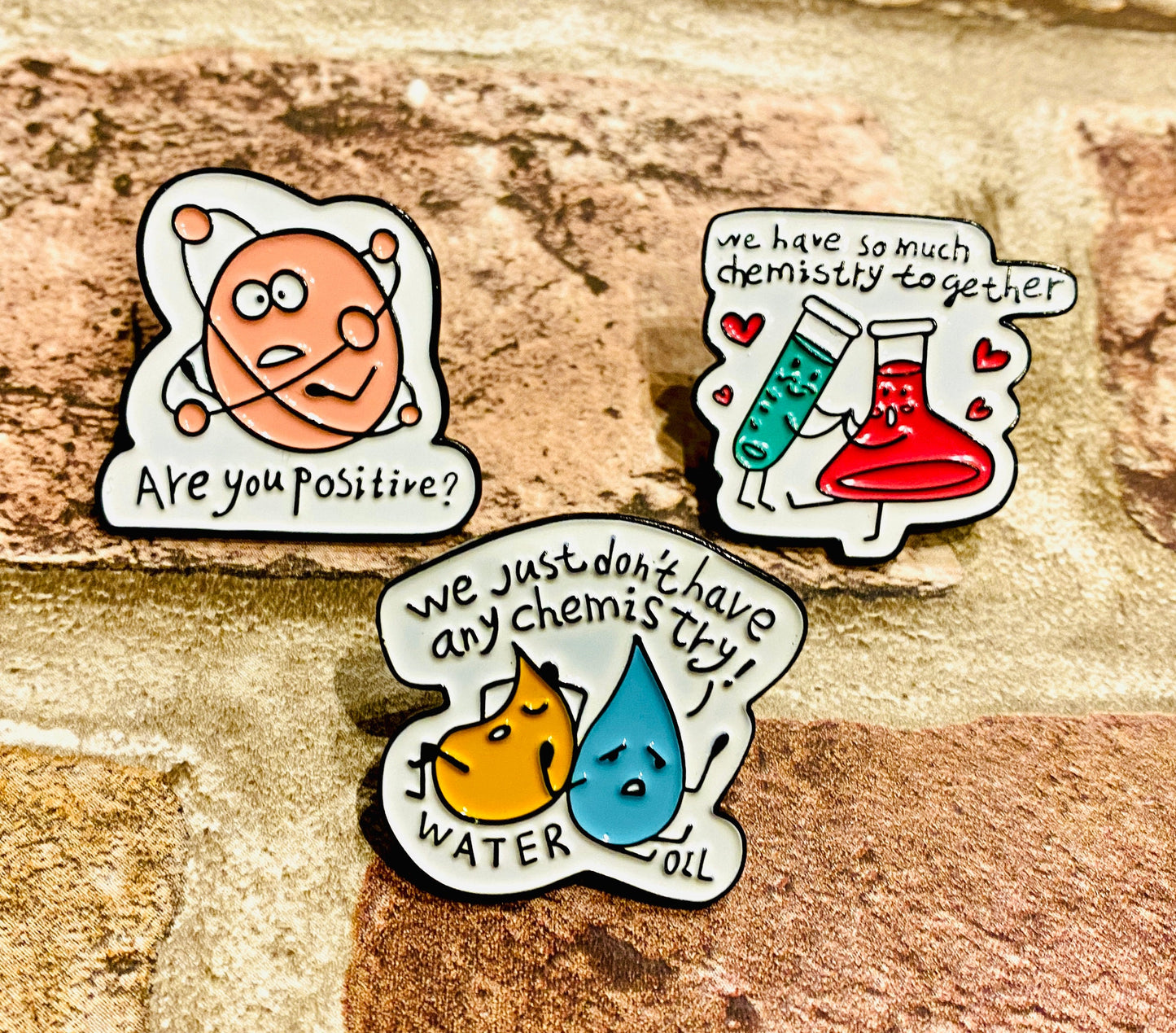 Funny Chemistry Science Enamel Pin / Physics Enamel Pin- University Badge & Science waterproof stickers Scientist- chemist physicist gift
