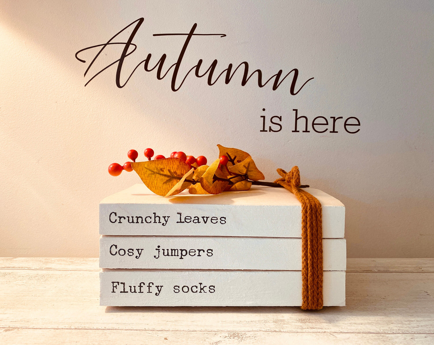 Personalised AUTUMN Hallway Ornament decor- Family names book stack- Autumn Coffee Tray Decor, Fall Bookcase Decor, hallway Autumn decor
