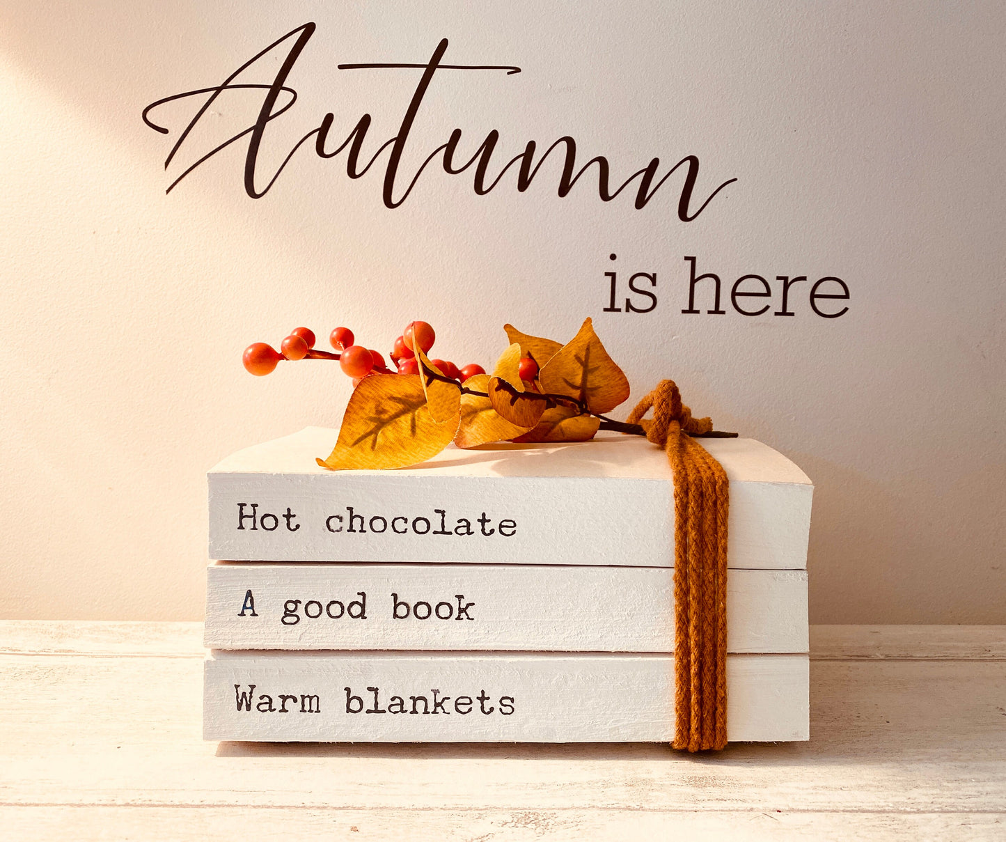 Personalised AUTUMN Hallway Ornament decor- Family names book stack- Autumn Coffee Tray Decor, Fall Bookcase Decor, hallway Autumn decor