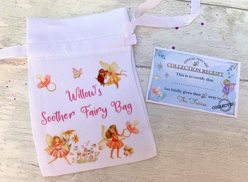 Dummy Fairy Bag- Personalised Dummy Soother Fairy Bag with Collection Receipt & Fairy Gift