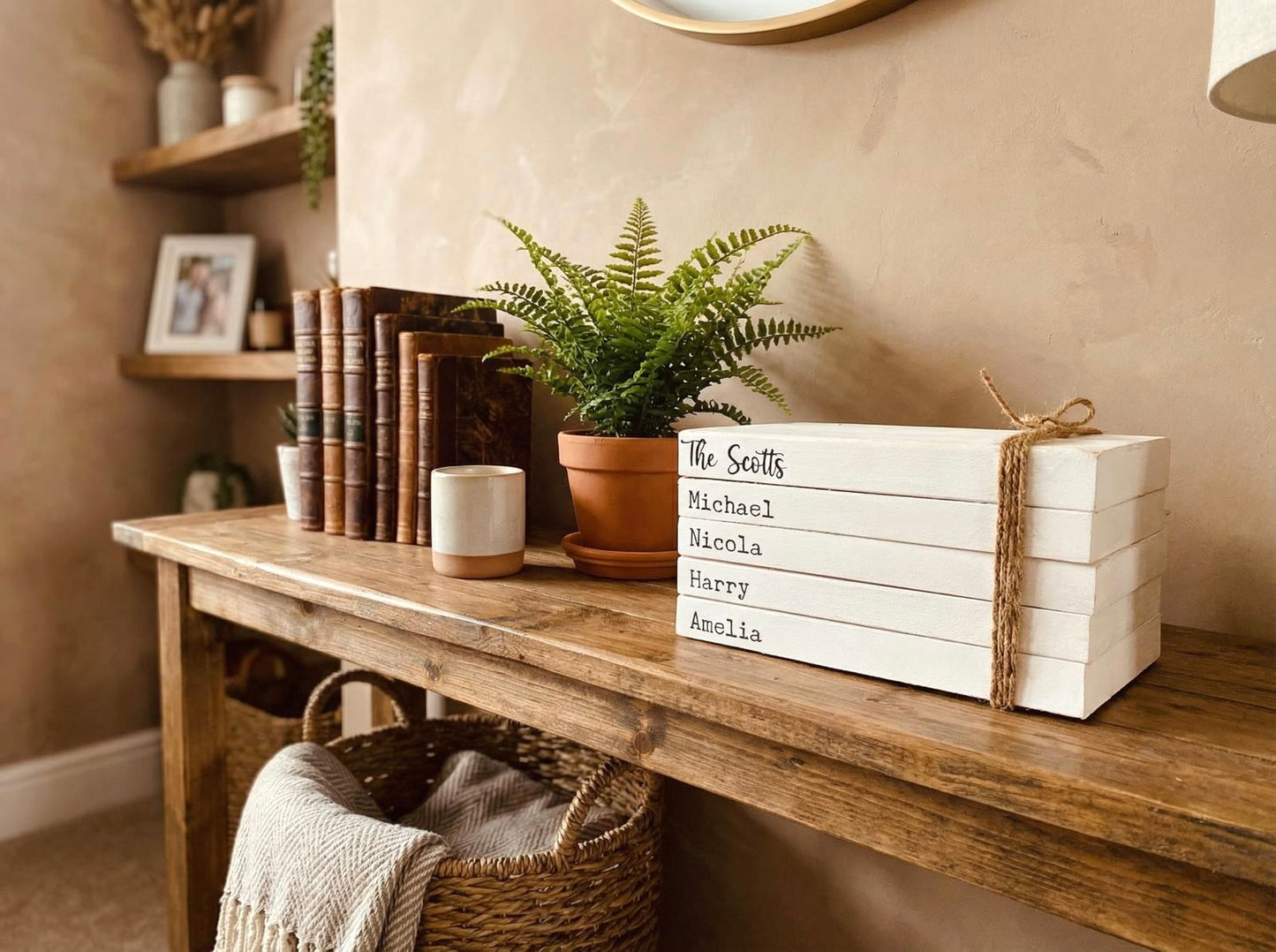 Personalised Family Names Book Stack Gift! Beautiful, neutral home decor book stack ornament- lovely Christmas gift or house warming present