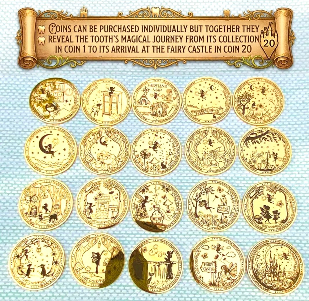 COMPLETE Tooth Fairy Kit | 20 Tooth Fairy Gold COINS & LETTERS - one for each tooth! First Tooth Fairy Kit | Buy individually or as a set