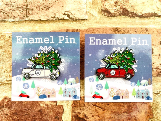 Christmas Car Enamel Pin- Festive Badge- Lapel