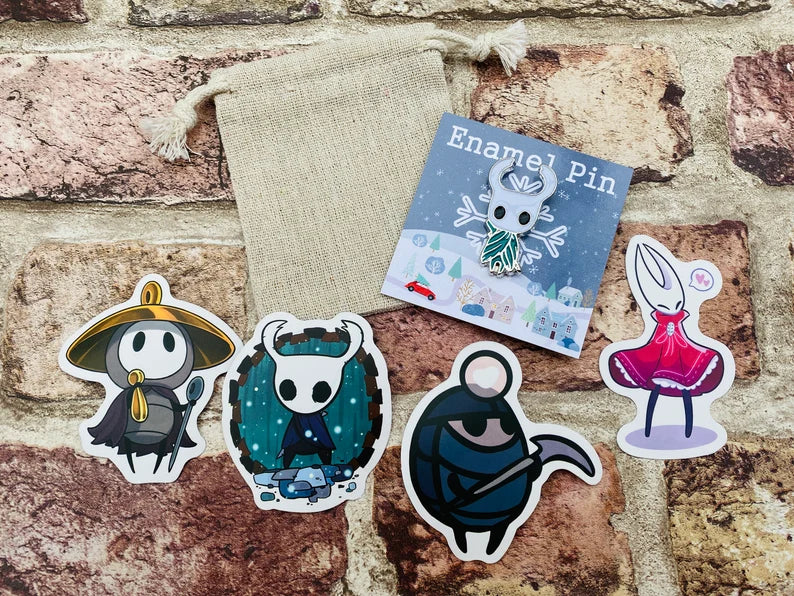 Hollow Knight Pin- Hornet, Shade & Hk stickers