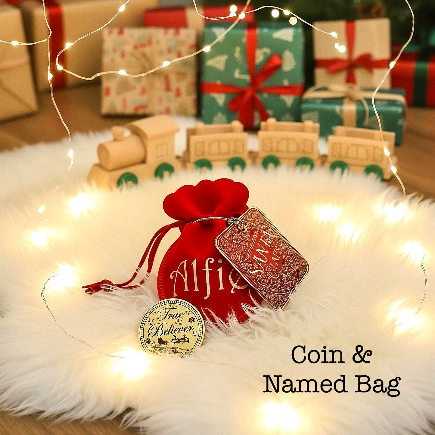 Nice List Christmas Coin with Elf Dust. True Believer Gold Coin from Santa (can be personalised)- Stocking Filler or Christmas Eve Box Filler