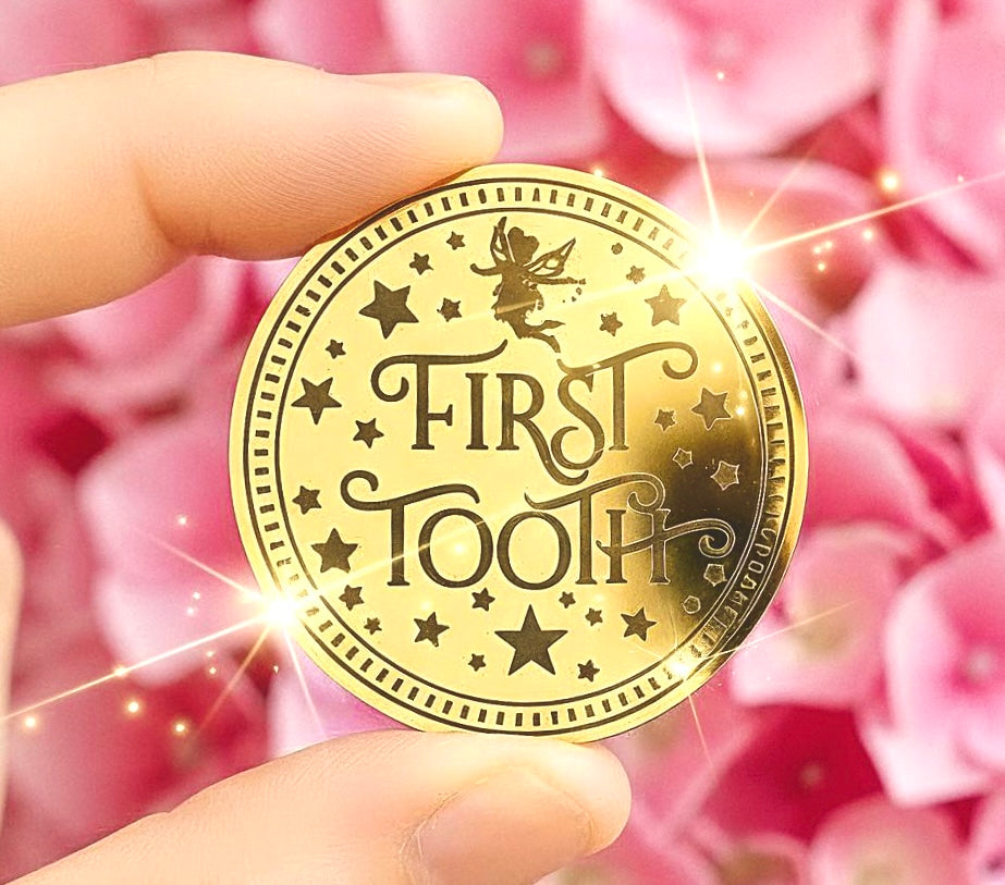 First Tooth Fairy Gold Coin- Gift from the Tooth Fairy! First Milk Tooth Fairy Kit! Fairy Treasure Gold Coin!