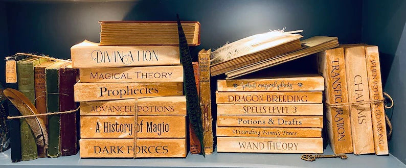 Wizard Magic Spell Books, Wizard School Text Books, Rustic Old Spell Books, Wizard Party Decor, Magic Wizard Bedroom Decor, Wizard Party Decorations, Wizard Wedding Decor