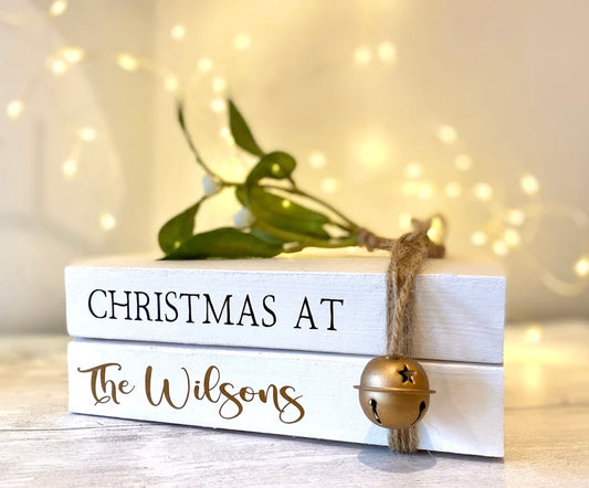 Personalised Christmas Book Stack Ornament with Family Name! Christmas Decorations- Festive Coffee Table & Bookcase Decor