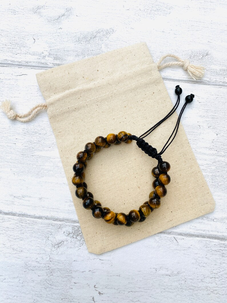 Unisex Tiger’s Eye Bracelet -Beaded Chakra Bracelet - natural Tiger’s Eye -Healing, Yoga & Positive Energy