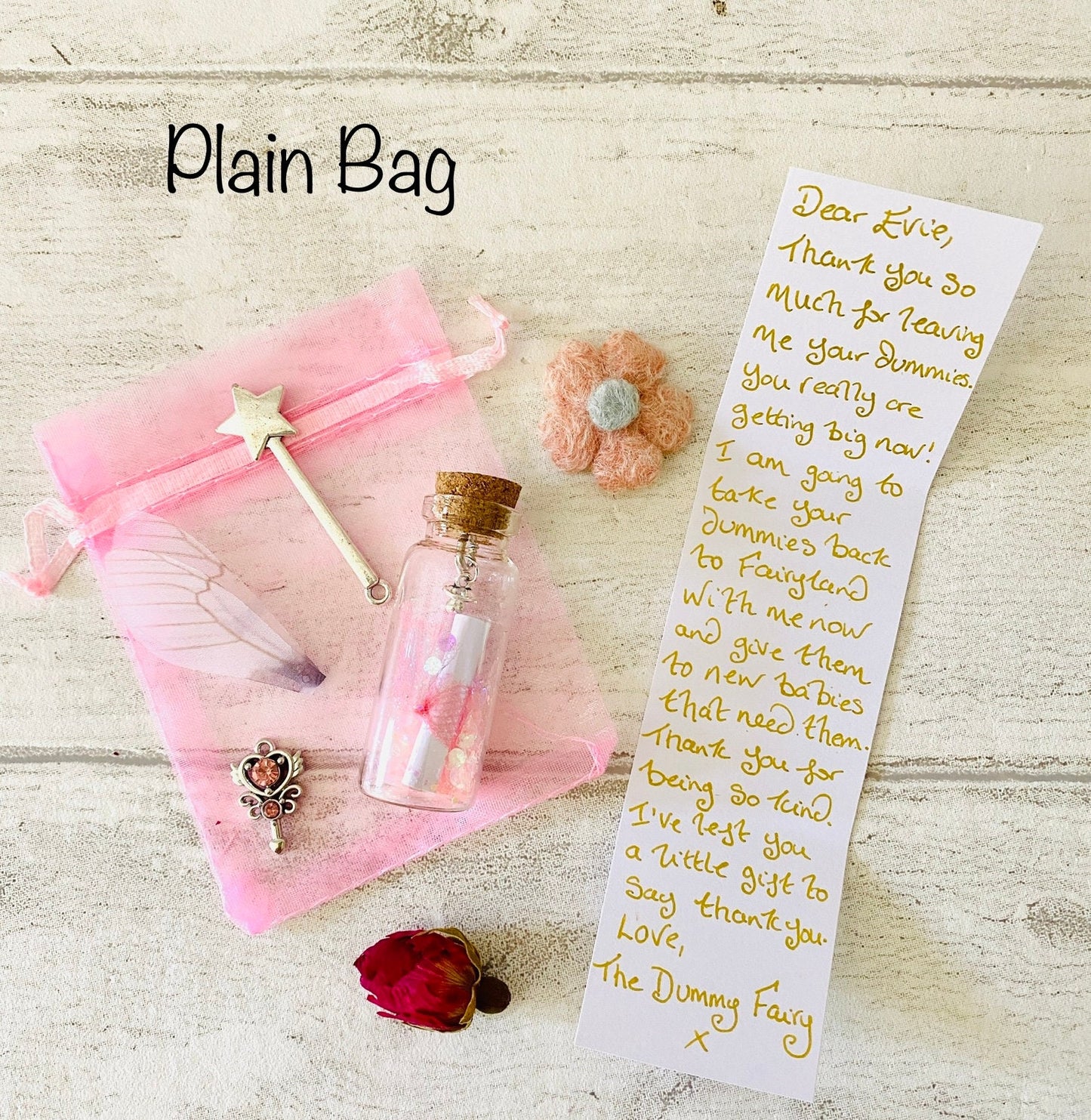 DUMMY FAIRY Gift Set Dummy Fairy Letter & Gifts! Personalised Letter from the Dummy Fairy! Pacifier Fairy Letter and Bag, Binky Binkie Fairy