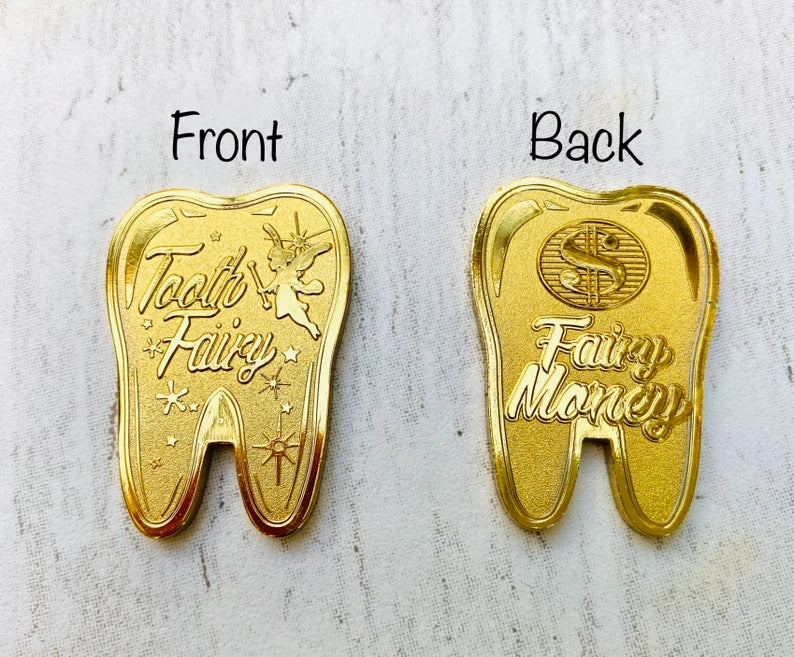 Tooth Fairy Gold Coin- Gift from the Tooth Fairy, Tooth Fairy Certificate, First Lost Tooth Certificate, Tooth Enamel Pin, Tooth Fairy Set