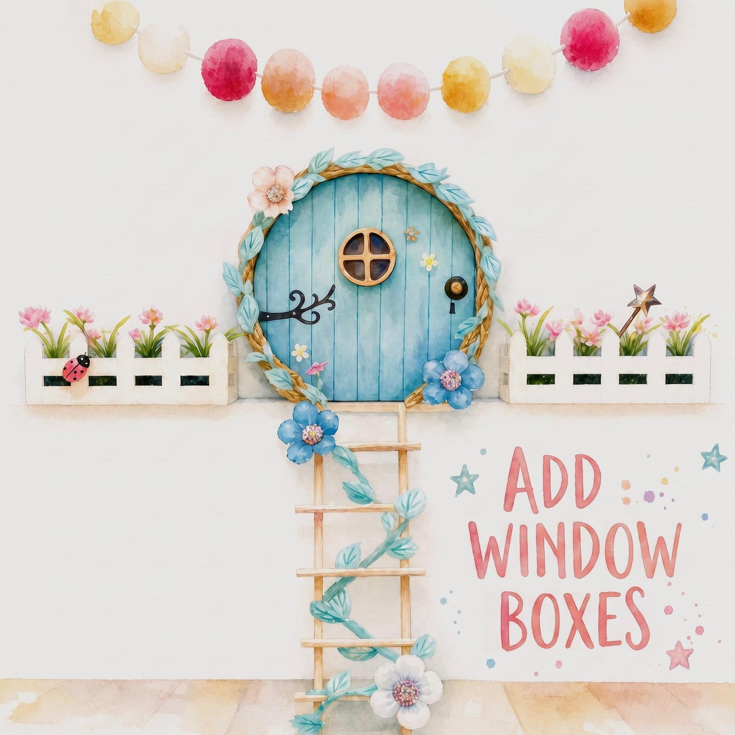 FAIRY DOOR with Ladder, Fairy Bench and Postbox for Fairy Bedroom