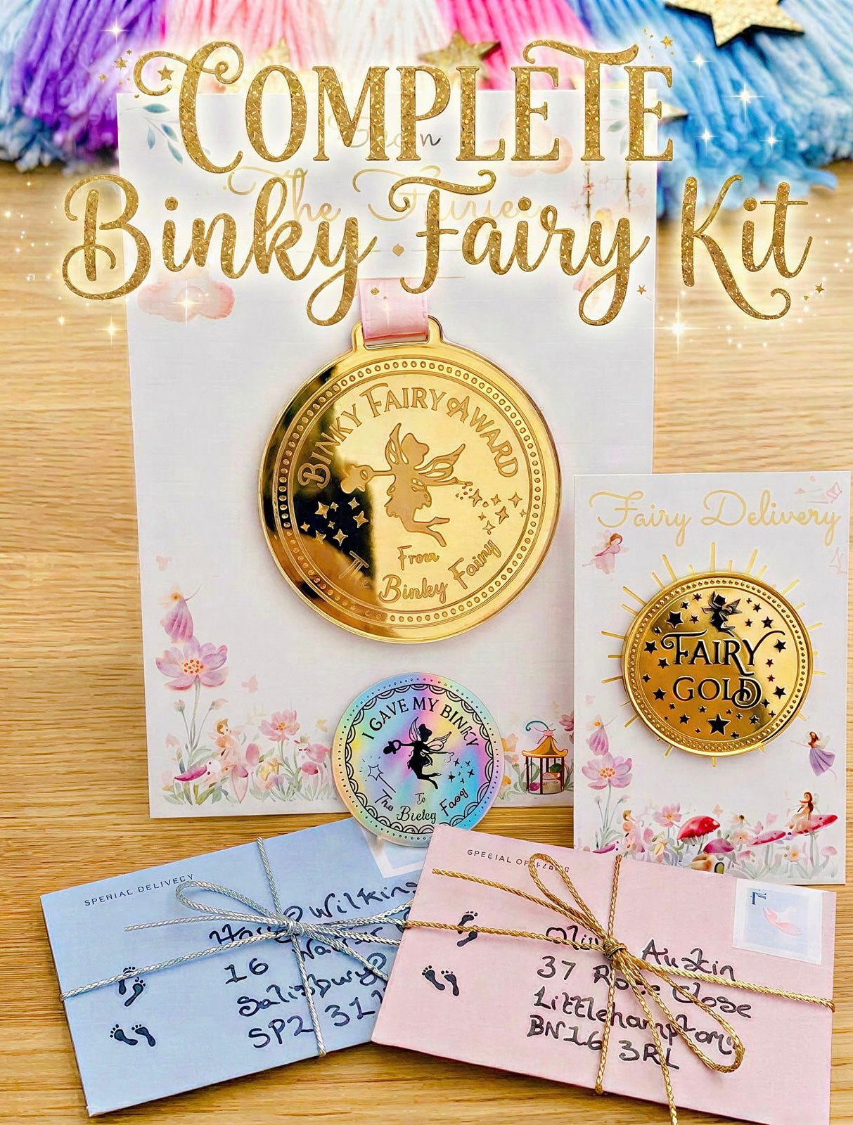 BINKY Fairy MEDAL and BINKY Fairy Letter! Binky Fairy Gift with Gold Coin and Fairy Dust (Binky Fairy Letter, Soother Fairy Letter).