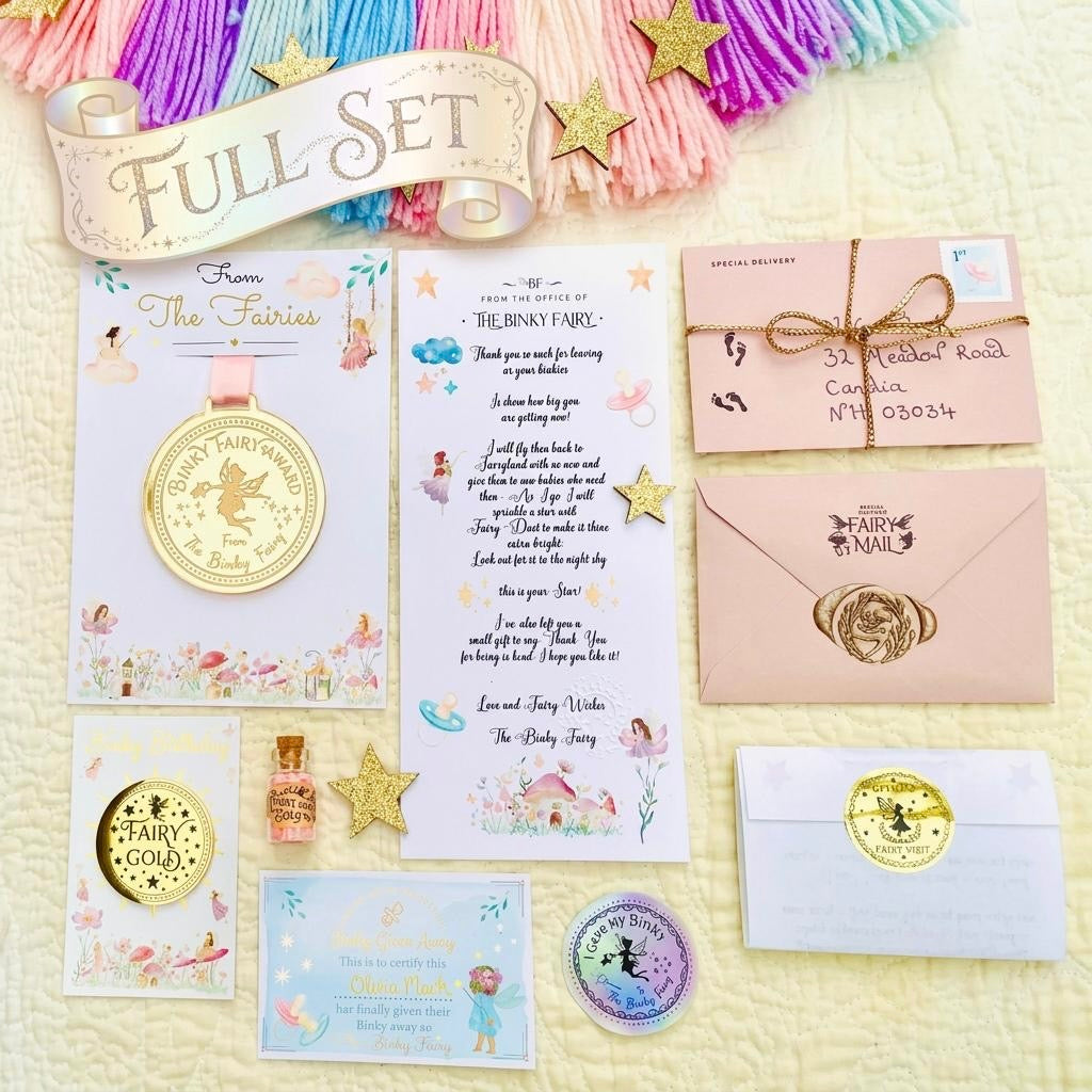 BINKY Fairy MEDAL and BINKY Fairy Letter! Binky Fairy Gift with Gold Coin and Fairy Dust (Binky Fairy Letter, Soother Fairy Letter).