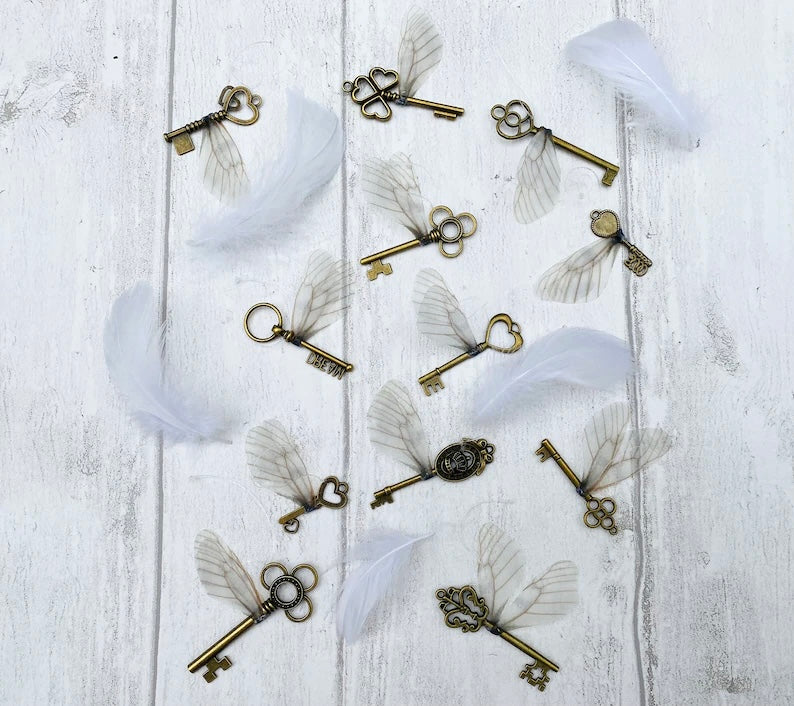 Magical Flying Keys! Christmas Tree Winged Keys, Magic Party decor, Room Decor, Fairy Wedding, Magic Christmas Decorations Gift