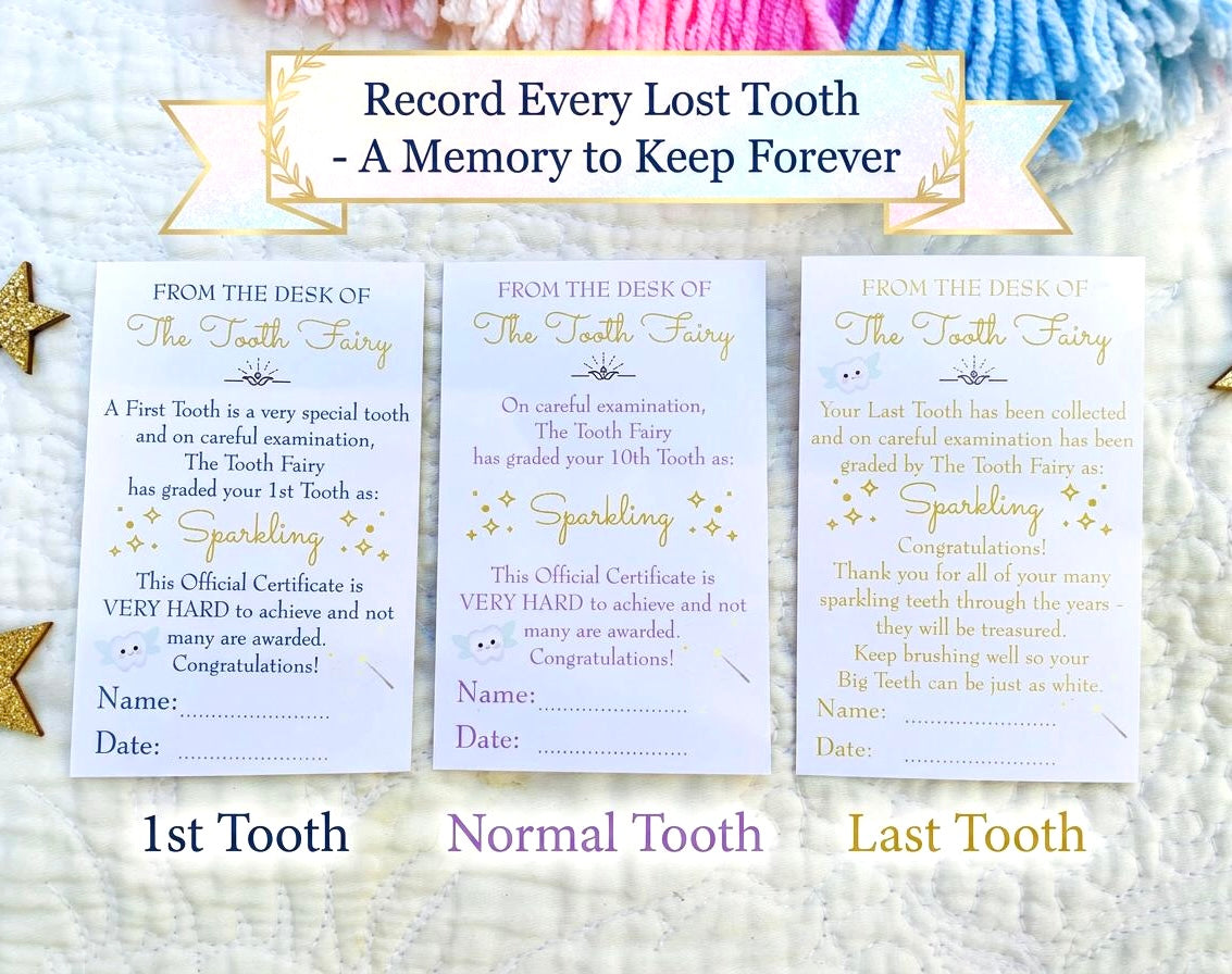 COMPLETE Tooth Fairy Kit | 20 Tooth Fairy Gold COINS & LETTERS - one for each tooth! First Tooth Fairy Kit | Buy individually or as a set