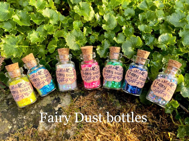 Fairy Dust Bottles - Pixie Dust Bottles- perfect gift from the Tooth Fairy, Party Bag Fillers- mini glass Fairy Dust Glitter Bottles