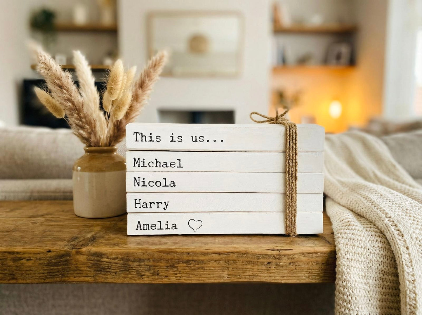 Personalised Family Names Book Stack Gift! Beautiful, neutral home decor book stack ornament- lovely Christmas gift or house warming present
