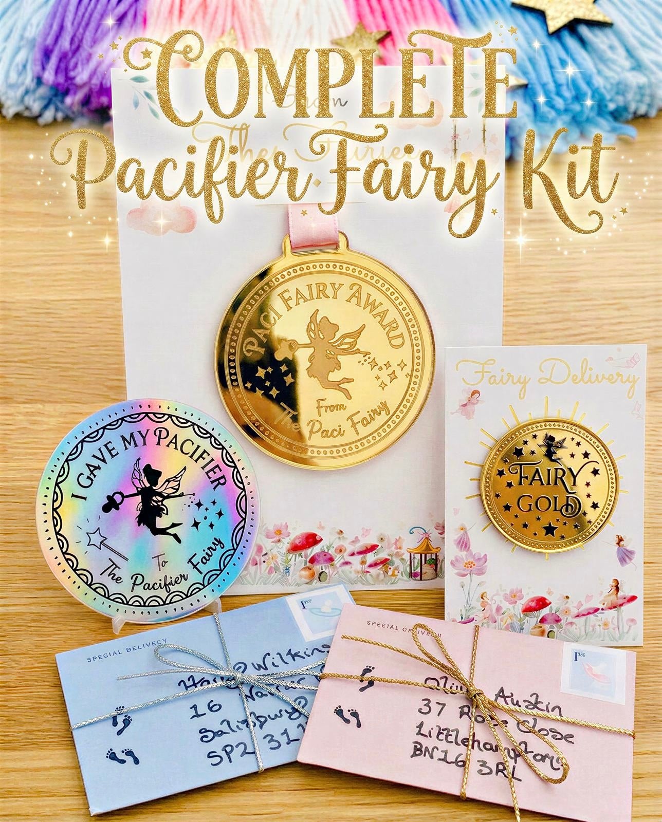 PACI Fairy MEDAL and Pacifier Fairy Letter! Paci Fairy Gift with Gold Coin and Fairy Dust (Binky Fairy Letter, Soother Fairy Letter).