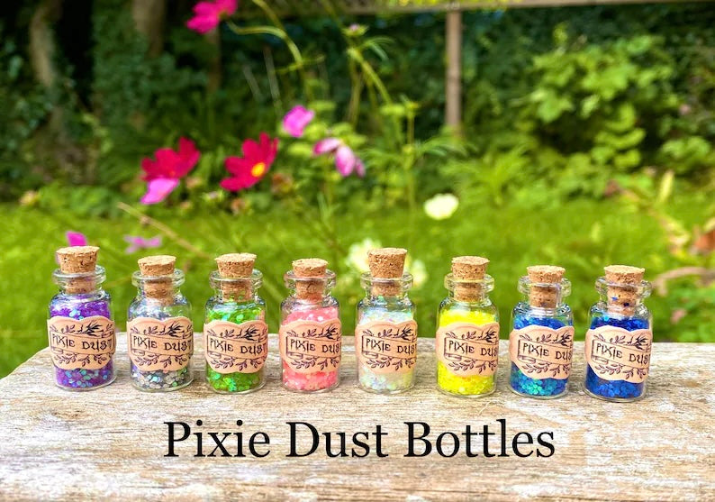 Fairy Dust Bottles - Pixie Dust Bottles- perfect gift from the Tooth Fairy, Party Bag Fillers- mini glass Fairy Dust Glitter Bottles