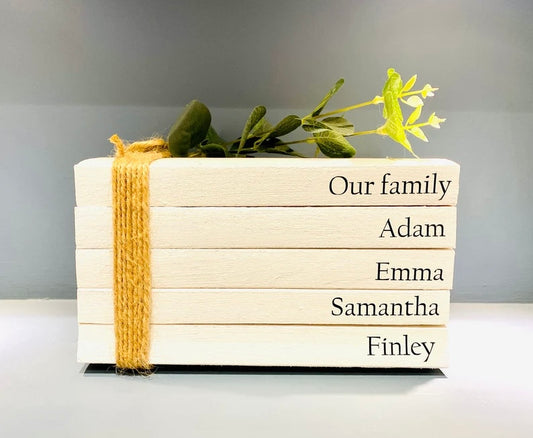 Family Names Book Stack Gift! Beautiful, neutral home decor book stack ornament- lovely house warming present- perfect Wedding Decor