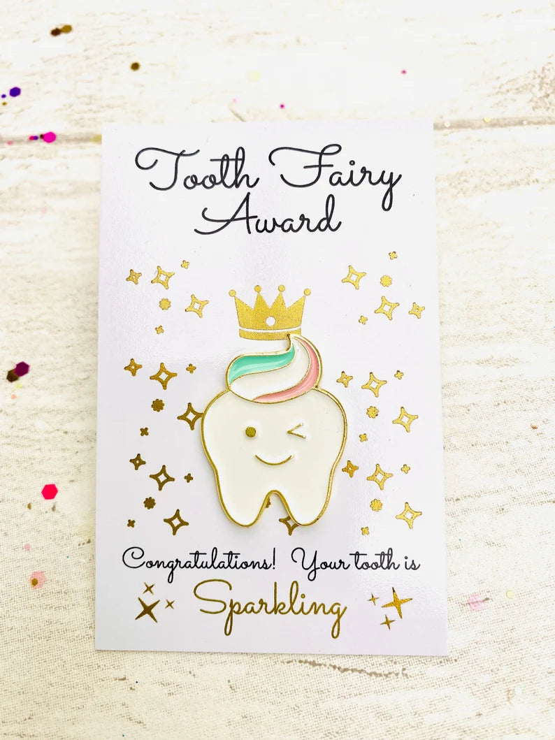 Tooth Fairy Gold Coin- Gift from the Tooth Fairy, Tooth Fairy Certificate, First Lost Tooth Certificate, Tooth Enamel Pin, Tooth Fairy Set