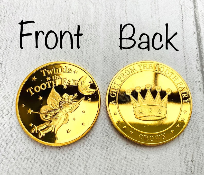 Tooth Fairy Gold Coin- Gift from the Tooth Fairy, Tooth Fairy Certificate, First Lost Tooth Certificate, Tooth Enamel Pin, Tooth Fairy Set