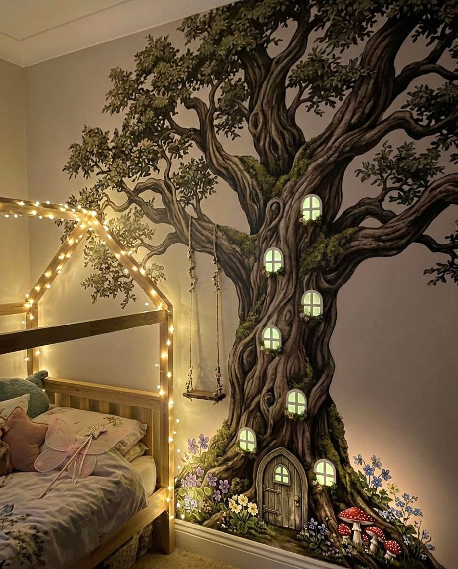 Glow-in-the-Dark Wooden Fairy Windows for Fairy Door, Fairy Bedroom – Miniature Moss Flower Decor