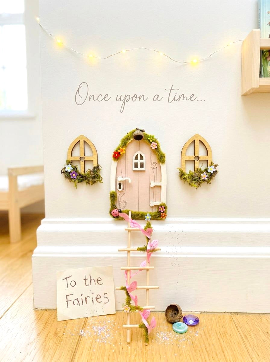 Glow-in-the-Dark Wooden Fairy Windows for Fairy Door, Fairy Bedroom – Miniature Moss Flower Decor