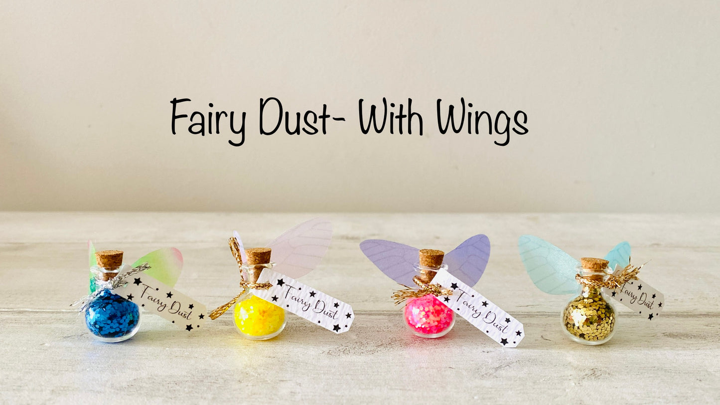 Fairy Dust Bottles with Fairy Wings perfect gift from the Tooth Fairy or Fairy Party Bag Fillers / Wedding Favours -mini Fairy Dust Bottles