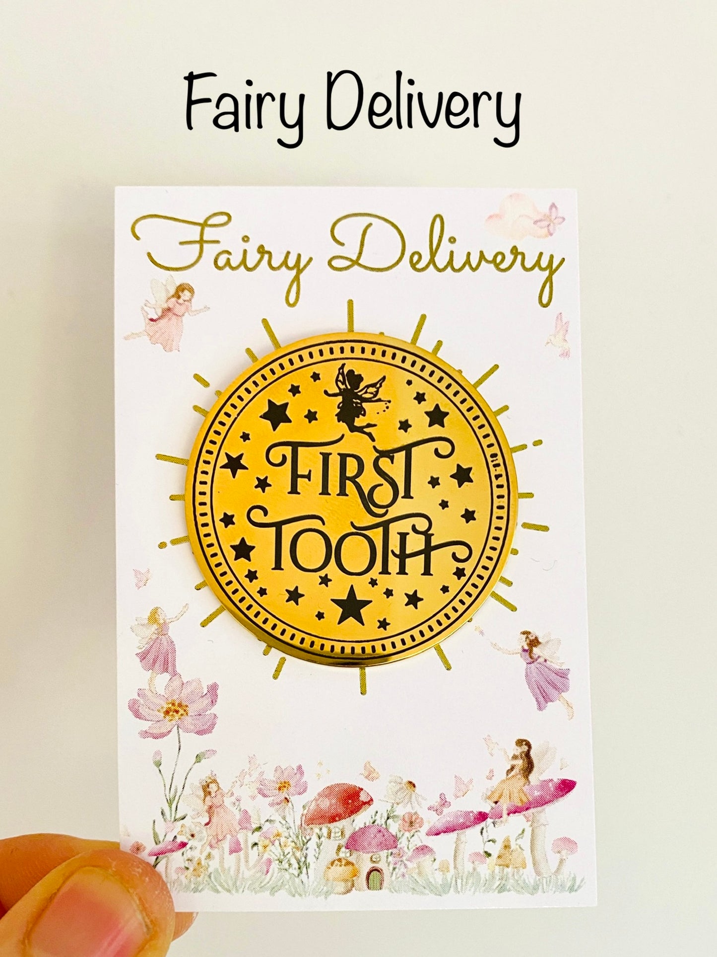 First Tooth Fairy Gold Coin- Gift from the Tooth Fairy! First Milk Tooth Fairy Kit! Fairy Treasure Gold Coin!