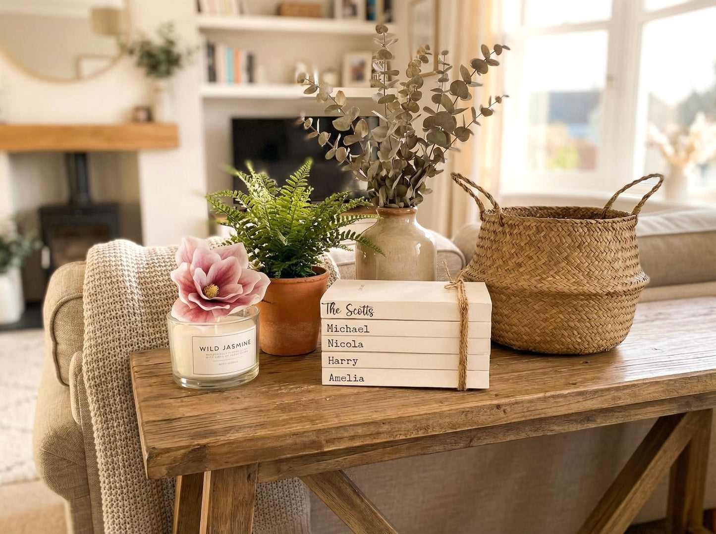 Personalised Family Names Book Stack Gift! Beautiful, neutral home decor book stack ornament- lovely Christmas gift or house warming present