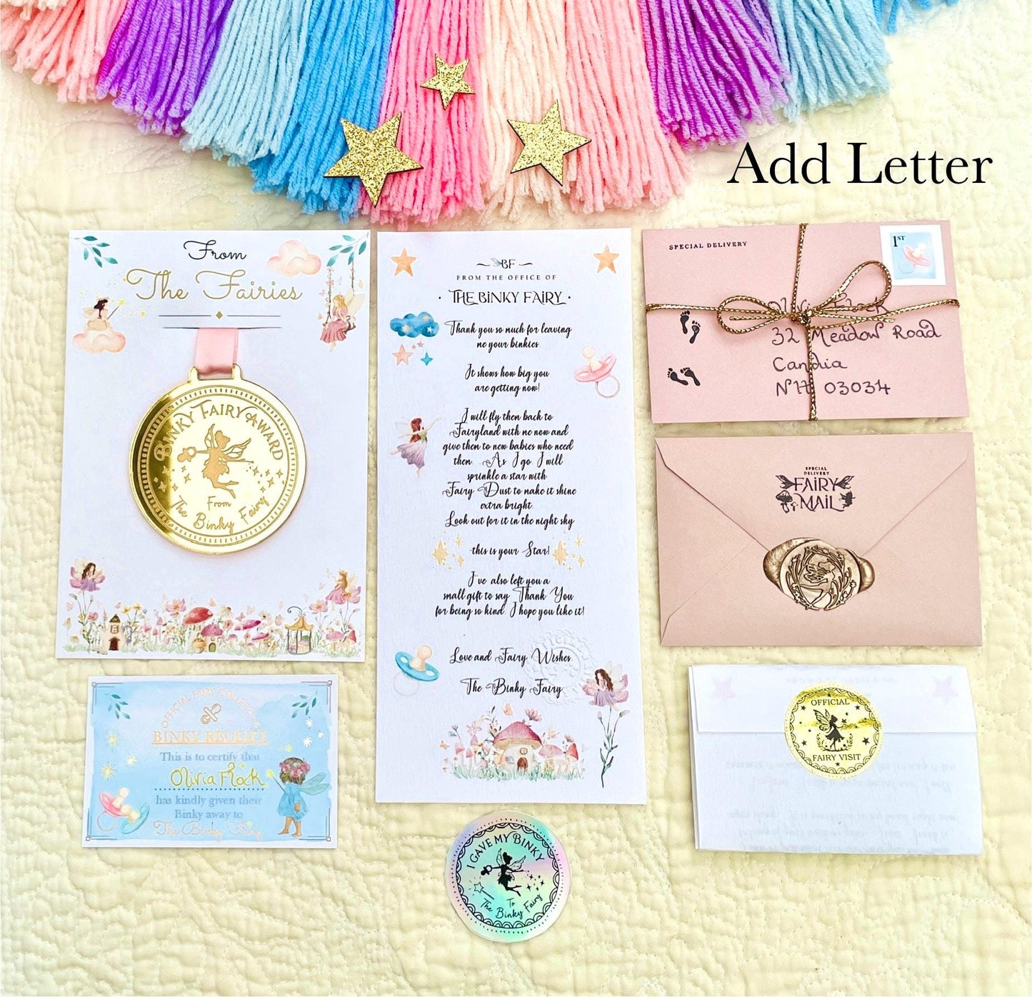 BINKY Fairy MEDAL and BINKY Fairy Letter! Binky Fairy Gift with Gold Coin and Fairy Dust (Binky Fairy Letter, Soother Fairy Letter). __etsy:7755693743