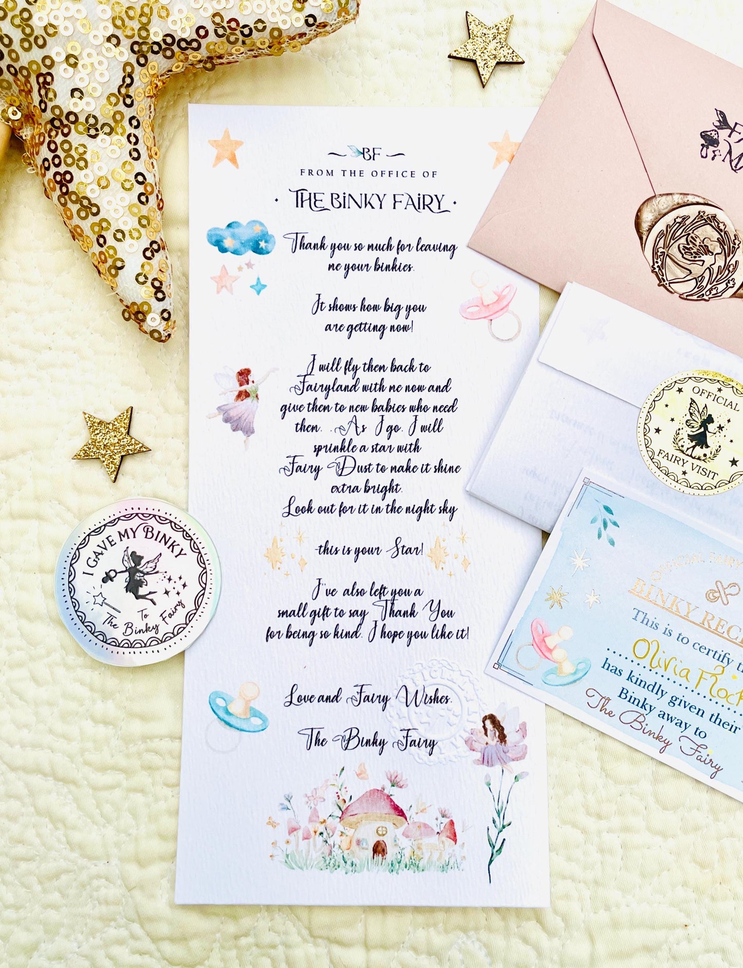 BINKY Fairy MEDAL and BINKY Fairy Letter! Binky Fairy Gift with Gold Coin and Fairy Dust (Binky Fairy Letter, Soother Fairy Letter). __etsy:7755695245
