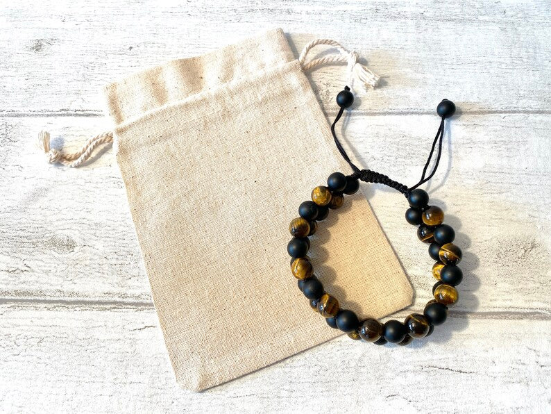 Unisex Tiger’s Eye Bracelet -Beaded Chakra Bracelet - natural Tiger’s Eye -Healing, Yoga & Positive Energy